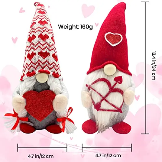 Valentines Day Decor 2pcs Valentine Gnomes Plush Valentines Day Decoration Valentines Home Table Decor Scandinavian Tomte Elf Gnomes Ornaments Sweet Valentines Day Gifts for Him Her {5}