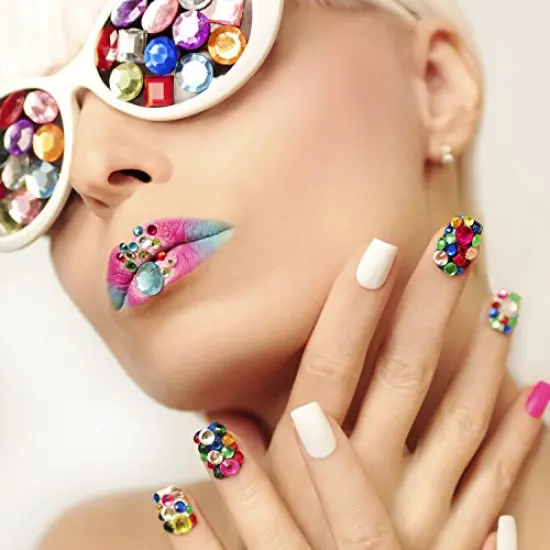 2000 Pieces Flat Back Gems Round Crystal Rhinestones 6 Sizes (1.5-6 mm) with Pick Up Tweezer and Rhinestones Picking Pen for Crafts Nail Face Art Clothes Shoes Bags DIY (Multicolors) {4}