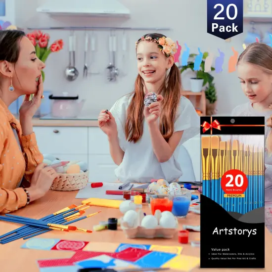 20 Pieces Paint Brushes Set for Acrylic Painting, Oil Watercolor Acrylic Paint Brush, Artist Paintbrushes for Body Face Rock Canvas, Kids Adult Drawing Arts Crafts Supplies, Blue {4}