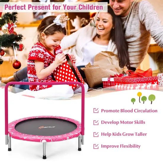 36 Inch Kids Trampoline Mini Rebounder with Full Covered Handrail Pink {3}