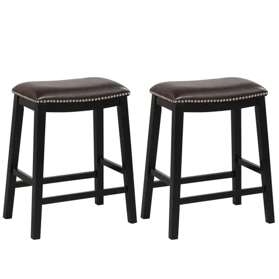 Costway 26-Inch Bar Stool Set of 2 Counter Height Saddle Stools with Upholstered Seat Brown/Black/Gray {7}