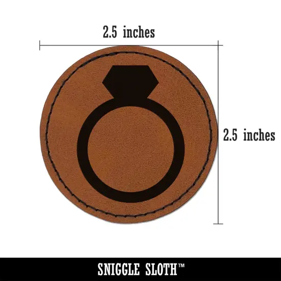 Diamond Ring Wedding Engagement Solid Round Iron-On Engraved Faux Leather Patch Applique - 2.5" Brown {3}