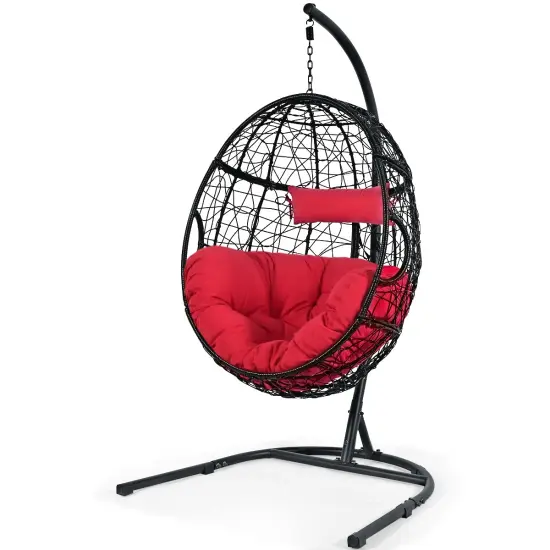 Hanging Cushioned Hammock Chair with Stand Red {3}