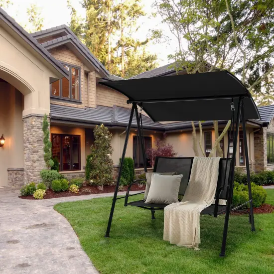 Costway 2-Seat Patio Swing Porch Swing with Adjustable Canopy for Garden Black/Dark Brown {2}
