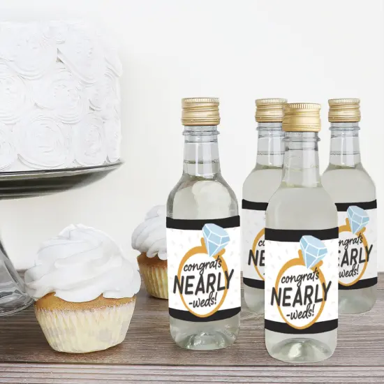 Big Dot of Happiness Just Engaged - Black and White - Mini Wine and Champagne Bottle Label Stickers - Engagement Favor Gift for Women and Men - 16 Ct {4}