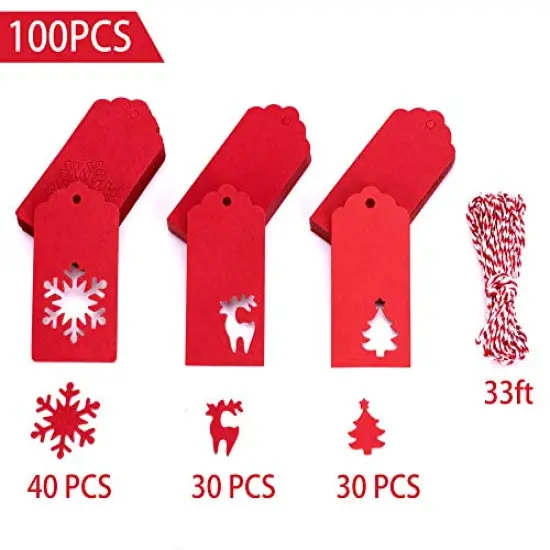 Gift Tags with Holes Present Wrap Tag Paper Small Xmas Gift Tags with Twine Vintage Gift Labels Christmas Tags Bulk 100pcs {2}