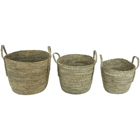 Northlight Set of 3 Gray Tall Seagrass Storage Baskets with Sewn Zig Zag Accents 13" {1}