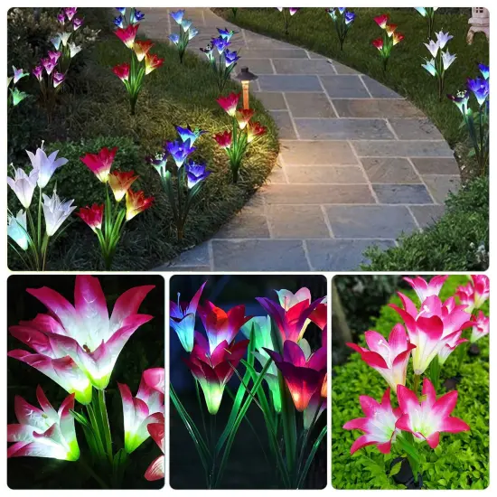 2Pcs Solar Garden Lights Outdoor Lily Flower LED Light 7-Color Changing IP65 Waterproof {2}