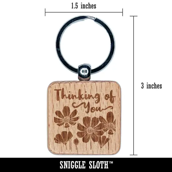 Thinking of You Cosmos Flowers Silhouette Engraved Wood Square Keychain Tag Charm {2}