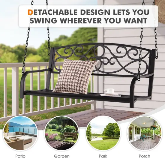 Outdoor 2-Person Metal Porch Swing Chair with Chains Brown {3}
