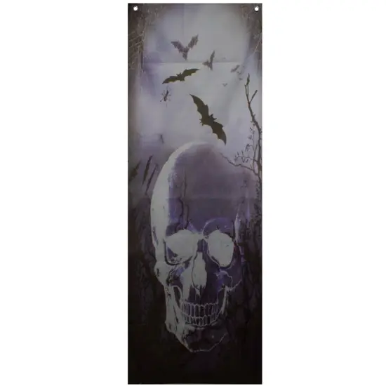Northlight Spooky Graveyard with Skull and Bats Halloween Door Decoration - 70.75" Black {3}