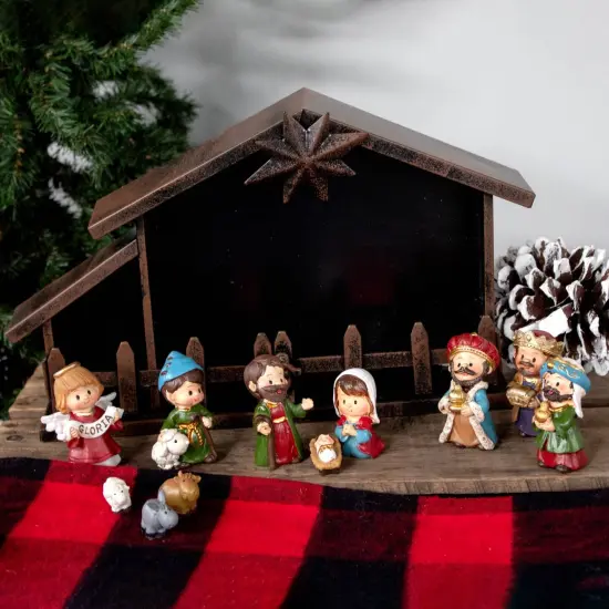 Gerson Christmas Nativity Scene Set, 11 Piece Holy Family Indoor Manger Scene Decoration with 12 x 7.5 inch Metal Creche and Resin Figurines {6}