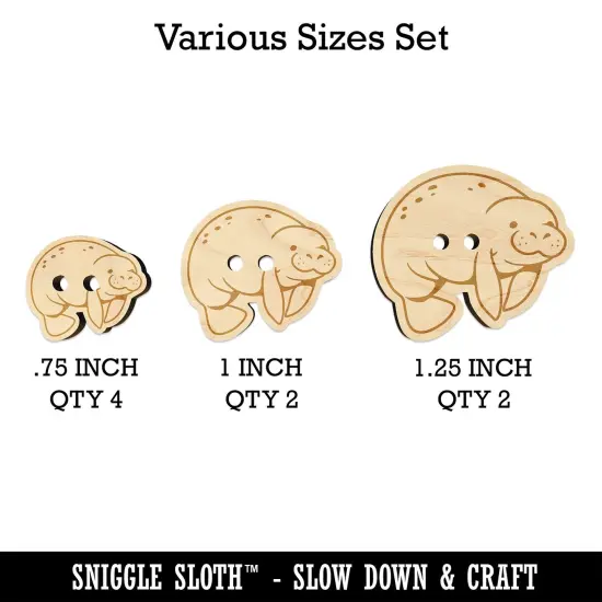 Cute Chubby Manatee Wood Buttons for Sewing Knitting Crochet DIY Craft {1}