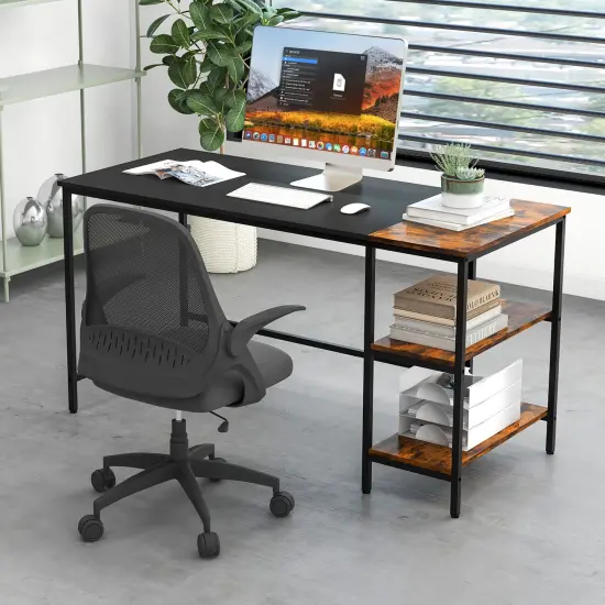 55" Modern Industrial Style Study Writing Desk with 2 Storage Shelves Black {6}