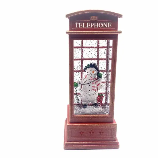 Snow Globe Snowman Inside Telephone Booth {1}