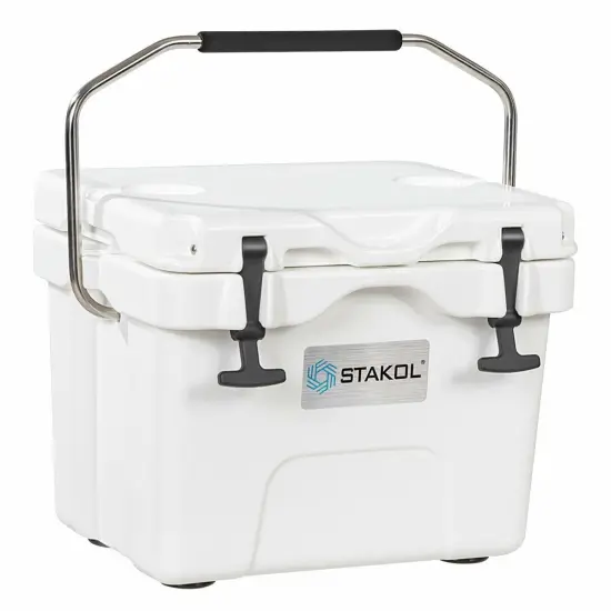 16 Quart 24-Can Capacity Portable Insulated Ice Cooler with 2 Cup Holders White {2}