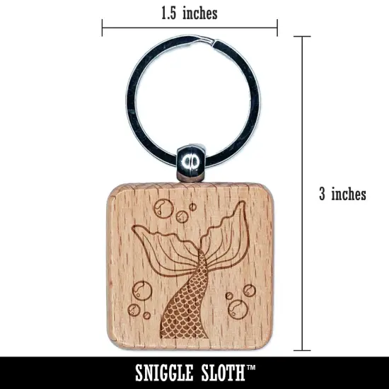 Mermaid Tail Swimming with Bubbles Ocean Sea Engraved Wood Square Keychain Tag Charm {2}