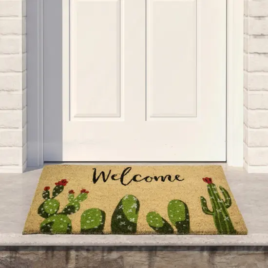 Northlight Natural Coir Cactus "Welcome" Outdoor Doormat 18" x 30" Beige {3}