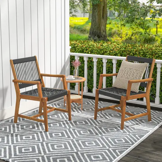 Set of 2 Patio Acacia Wood Dining Chairs with Armrests for Lawn Yard {2}