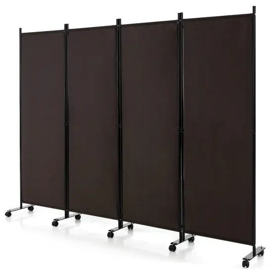4-Panel Folding Room Divider 6 Feet Rolling Privacy Screen with Lockable Wheels Brown {1}