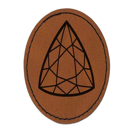 Trilliant Triangle Gem Diamond Cut Jewelry Round Iron-On Engraved Faux Leather Patch Applique - 2.5" Brown {1}
