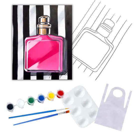 "Pink Perfume" DIY Canvas Art Kit, Adult Beginner, Acrylic Paint Size 11x14 inch {1}