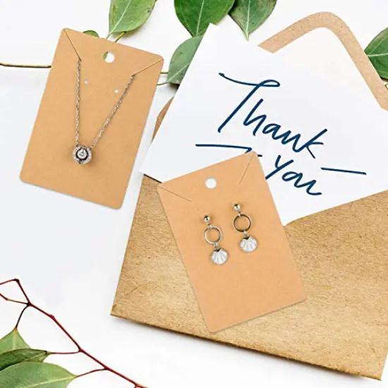 150 Set Earring Card with 150 Pieces Bags, Earring Card Holder Blank Kraft Paper Tags for DIY Ear Studs Necklace Jewelry Display (Brown) {2}
