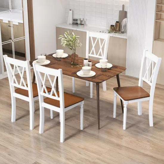 Set of 4 Wooden Farmhouse Kitchen Chairs with Rubber Wood Seat {2}