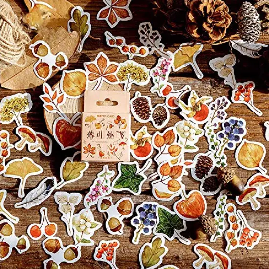 46 Pieces Small Size Fall Scrapbooking Laptop Stickers, Doraking Boxed DIY Decoration Autumn Leaves Stickers for Laptop, Planners, Scrapbook, Suitcase, Diary, Notebooks, Album(Falling Leaves, 46pcs/ Box) {2}
