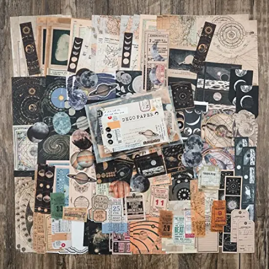 200 Pieces Vintage Scrapbook Supplies Pack for Witchy Junk Journal Bullet Journals Planners Space Moon Paper Stickers Craft Kits Collage (Celestial) {6}