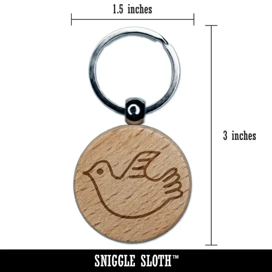 Darling Dove Sketch Engraved Wood Round Keychain Tag Charm {2}
