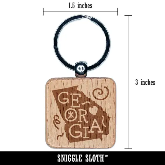 Georgia State with Text Swirls Engraved Wood Square Keychain Tag Charm {2}