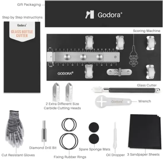 Glass Cutter for Bottles & Glass Cutter Bundle - DIY Machine for Cutting Wine, Beer or Soda Round Bottles & Mason Jars, Perfect Score Bottle Cutter {1}