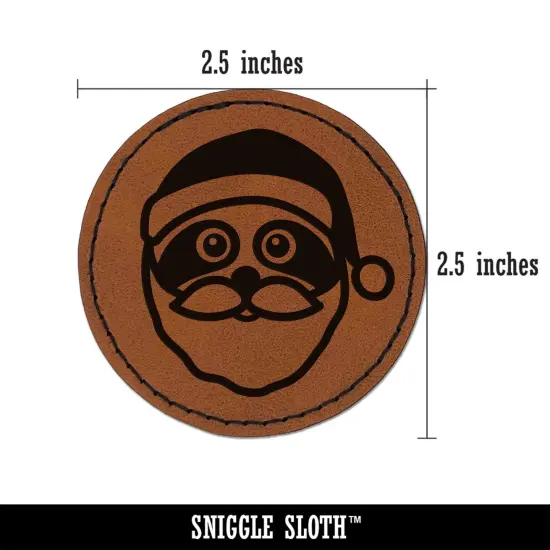 Santa Sloth Christmas Round Iron-On Engraved Faux Leather Patch Applique - 2.5" Brown {3}