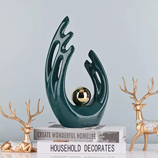 1 Pack 12 inchGreen Home Decor Accent, mid century modern decor Dining Table Decorations Green, Abstract Art Ceramic Statue And Sculpture for Center Pieces Decoration for table, bookshelf decorative objects {6}