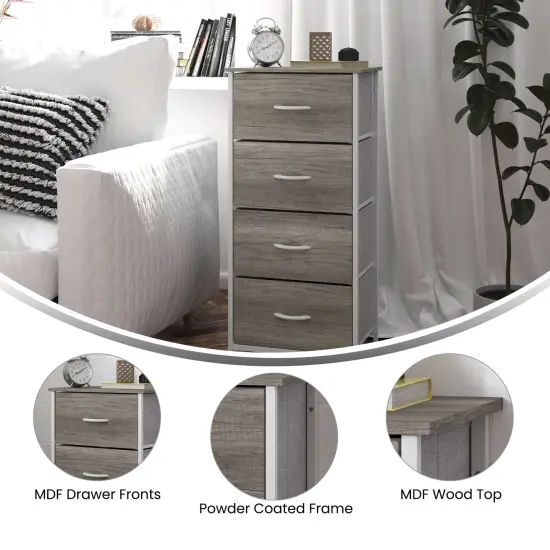 Emma and Oliver Marley 4 Drawer Storage Dresser with Cast Iron Frame, Wood Top and Easy Pull Engineered Wood Drawers with Wooden Handles LightNatDrawer/White {2}