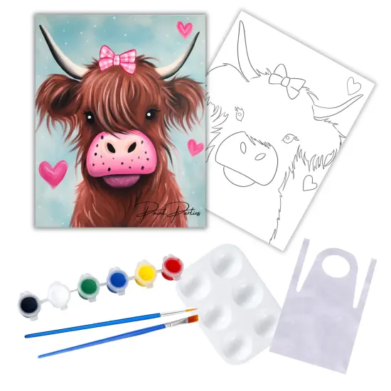 "Valentine's Day Cow" DIY Canvas Art Kit, Adult Beginner, Acrylic Paint Size 11x14 inch {1}