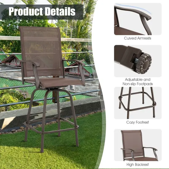 2 Pieces Patio 360 Rotation Swivel Bar Stool Set-Brown {3}