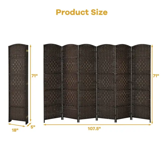 6.5Ft 6-Panel Weave Folding Fiber Room Divider Screen Brown {4}