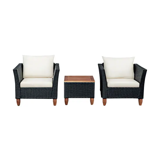 3 Pieces Outdoor Patio Rattan Furniture Set Black {7}