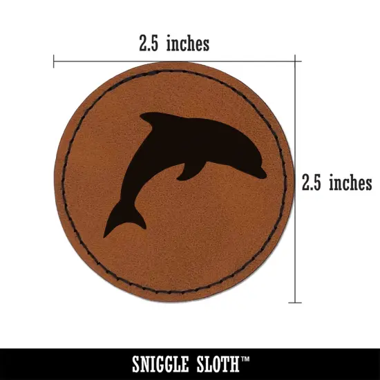 Dolphin Solid Round Iron-On Engraved Faux Leather Patch Applique - 2.5" Brown {2}