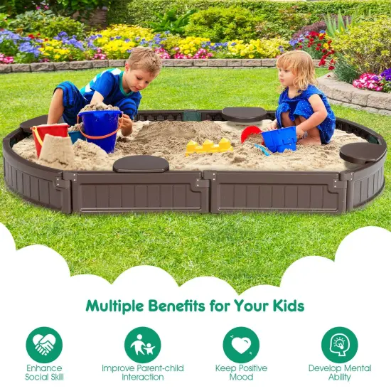 Sandbox with Built-in Corner Seat and Bottom Liner-Brown {6}