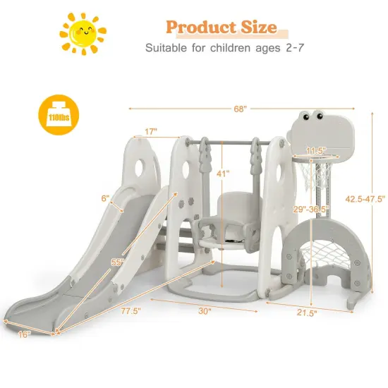 6 in 1 Slide and Swing Set with Ball Games for Kids White {4}