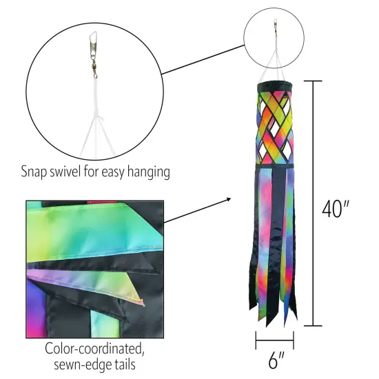 In the Breeze 5215 &mdash; Jewel Diagonal Weave 40" Windsock &mdash; Colorful Lattice Windsock with Color-Coordinated Tails {5}