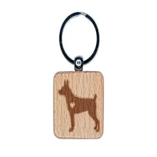 Rat Terrier Dog with Heart Engraved Wood Square Keychain Tag Charm {1}
