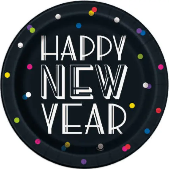 Neon Dots New Years Round 9" Dinner Plates, 8ct {1}
