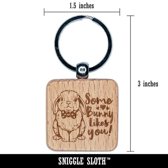 Some Bunny Likes You Valentine's Day Rabbit Love Engraved Wood Square Keychain Tag Charm {2}