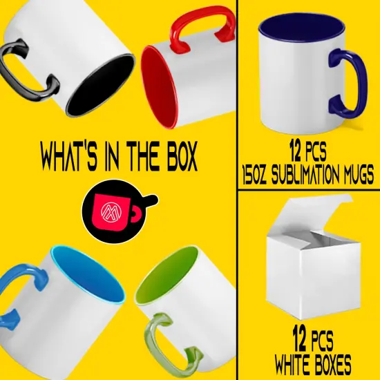 12 Pcs 15OZ El Grande MIXED Colors Inside & Handle Sublimation Mugs With Foam Support Boxes {3}
