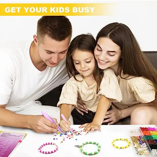 5000 Pieces Clay Beads Bracelet Making Kit for Beginner, Heishi Flat Preppy Polymer Clay Beads with Charms Kit for Jewelry Making, DIY Arts and Crafts Birthday Gifts Toys for Kids Age 6-12 {4}