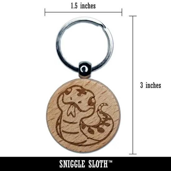 Sassy Snake with Tongue Sticking Out Engraved Wood Round Keychain Tag Charm {2}